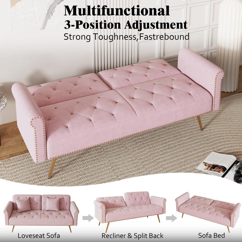 Pink Velvet Futon Sofa Bed K3892