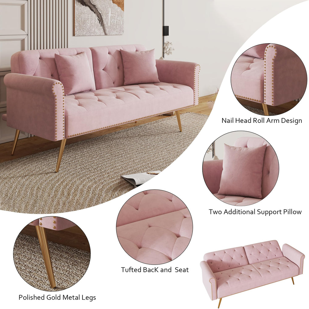 Pink Velvet Futon Sofa Bed K3892