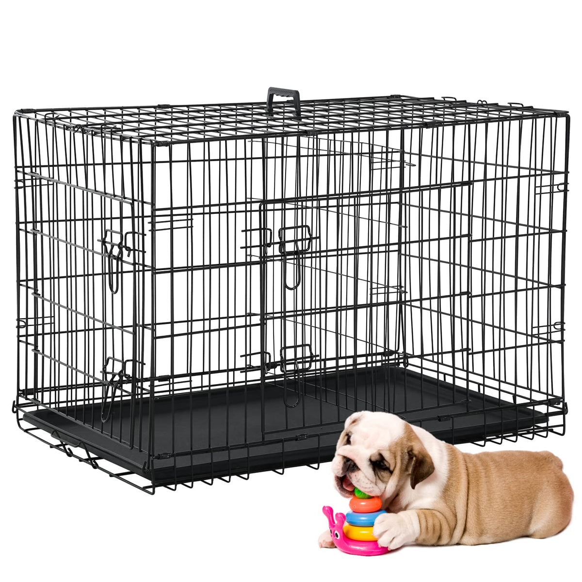36 Inch Double-Door Metal Dog Crate with Tray and Divider Z201