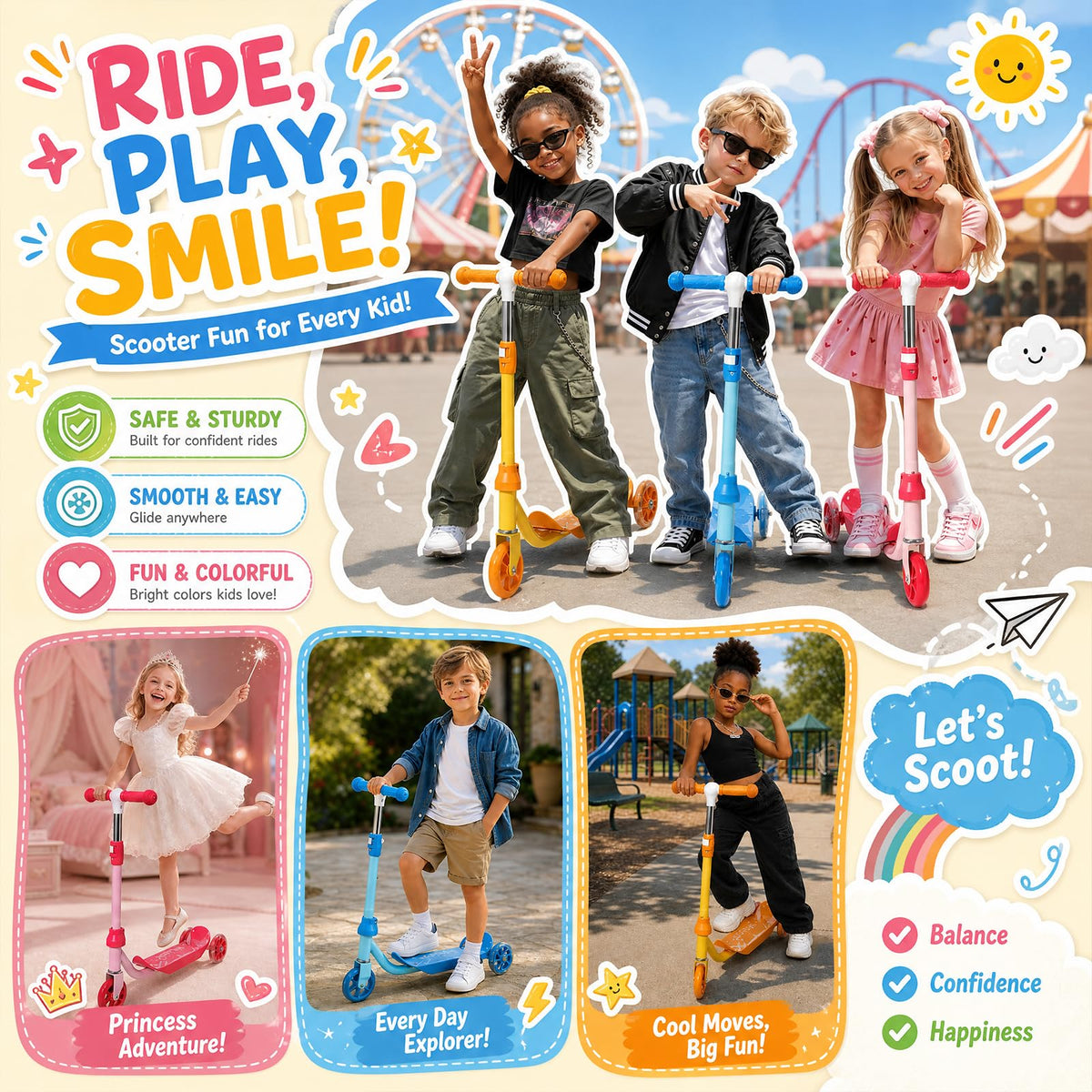 3 Wheel Kids Scooter with LED Light-Up Wheels C25026