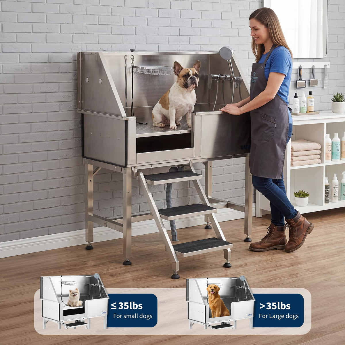 46 Inch Stainless Steel Dog Washing Station with Access Stairs T644821