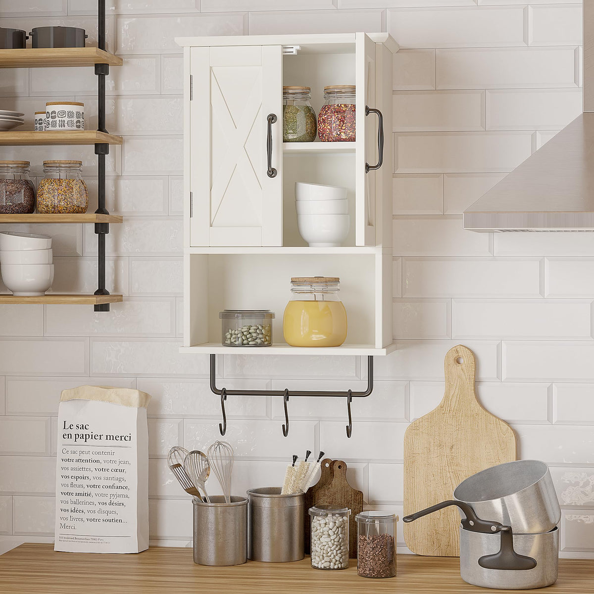 Small Medicine Cabinet with Towel Bar and 3 Hooks L331