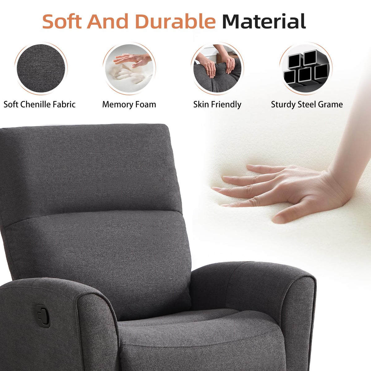 Manual Chenille Swivel Rocker Recliner L95222