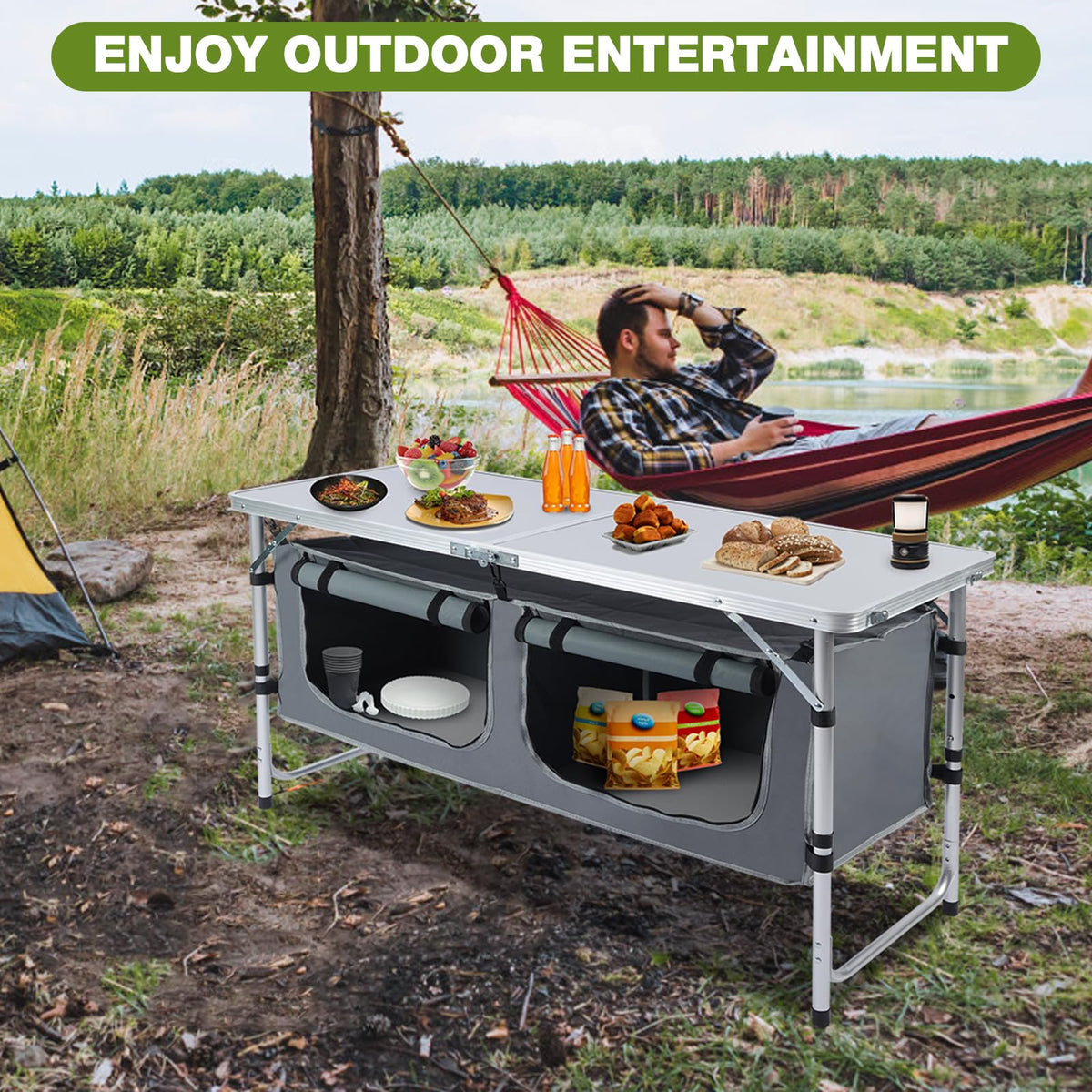 Folding Camping Table with Storage Organizer J482