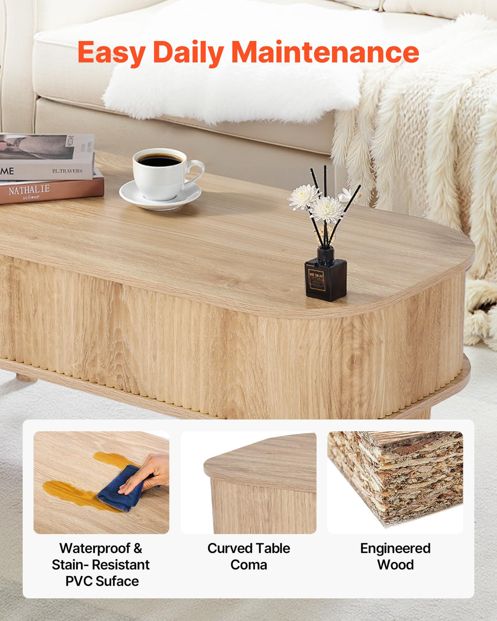 Natural Lift Top Coffee Table with Storage W7753