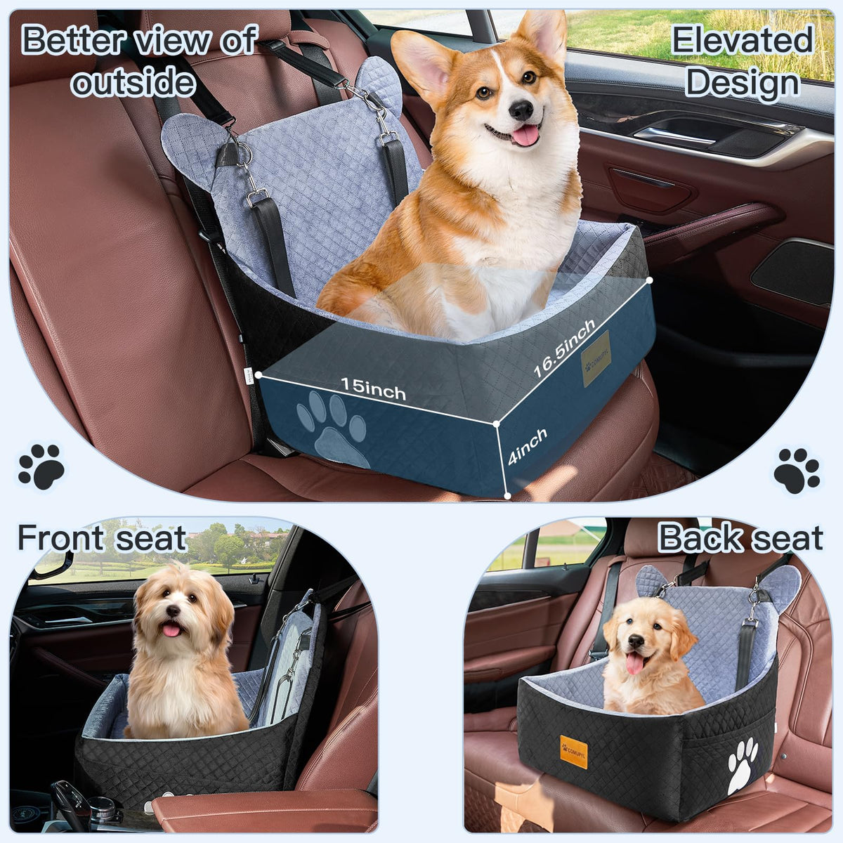 Dog Car Seats for Small/Medium Dogs up to 33lbs (Grey Black) Q4041