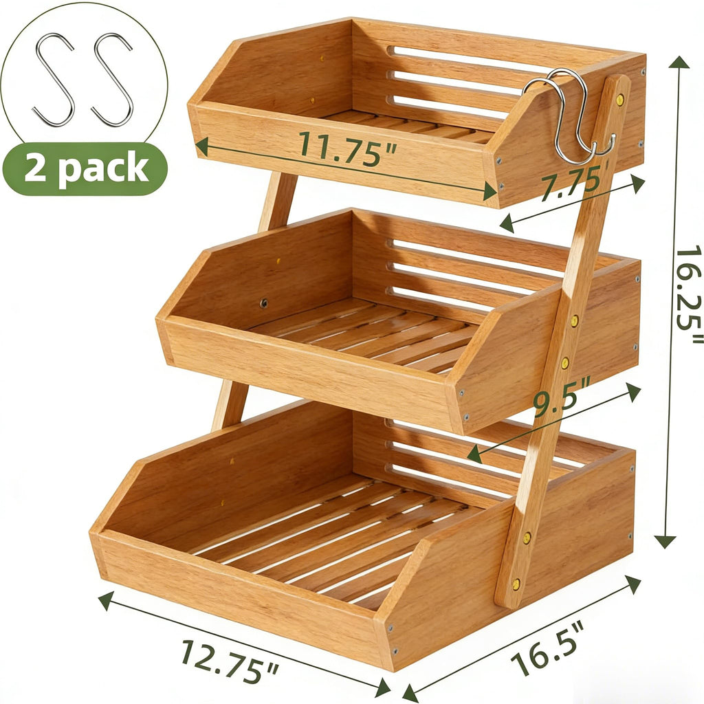 3-Tier Bamboo Fruit & Vegetable Basket Organizer P58546