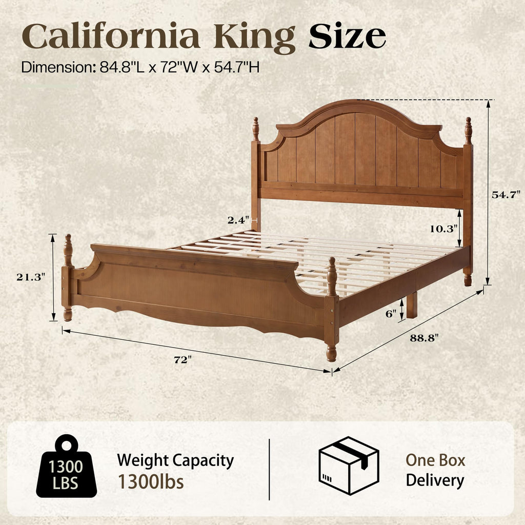 California King Solid Wood Arched Headboard Bed E16805