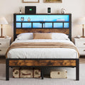 Metal Platform Bed with Charging Station and LED A992