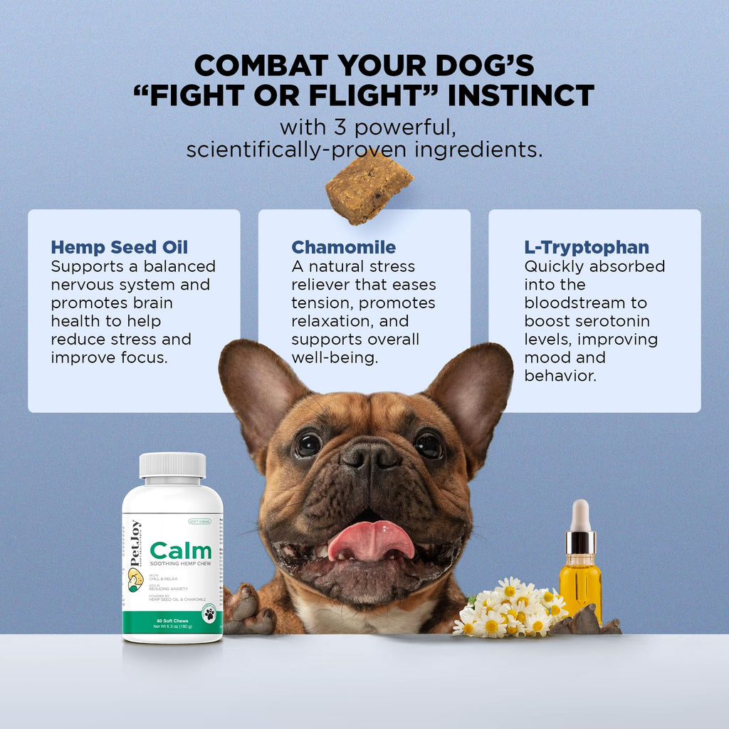 Hemp Calming Chews for Dogs with Chamomile 60 Bacon Treats L7898