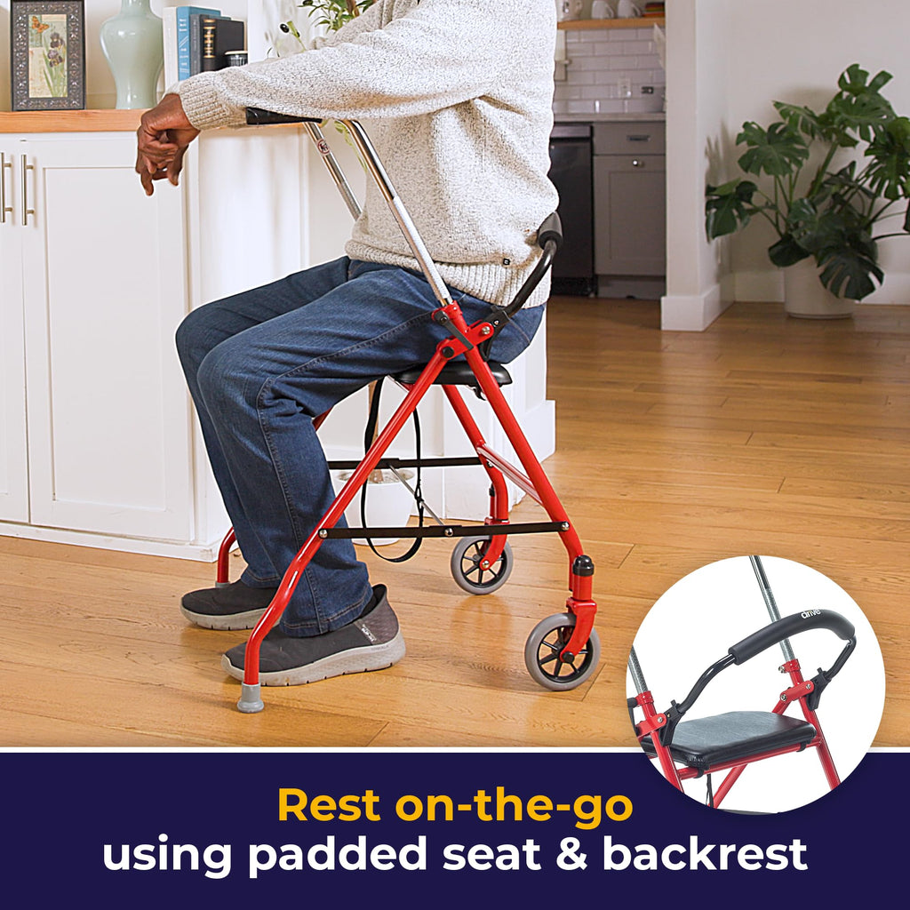 Foldable Rollator Walker with Seat, Red, 1 Count U111