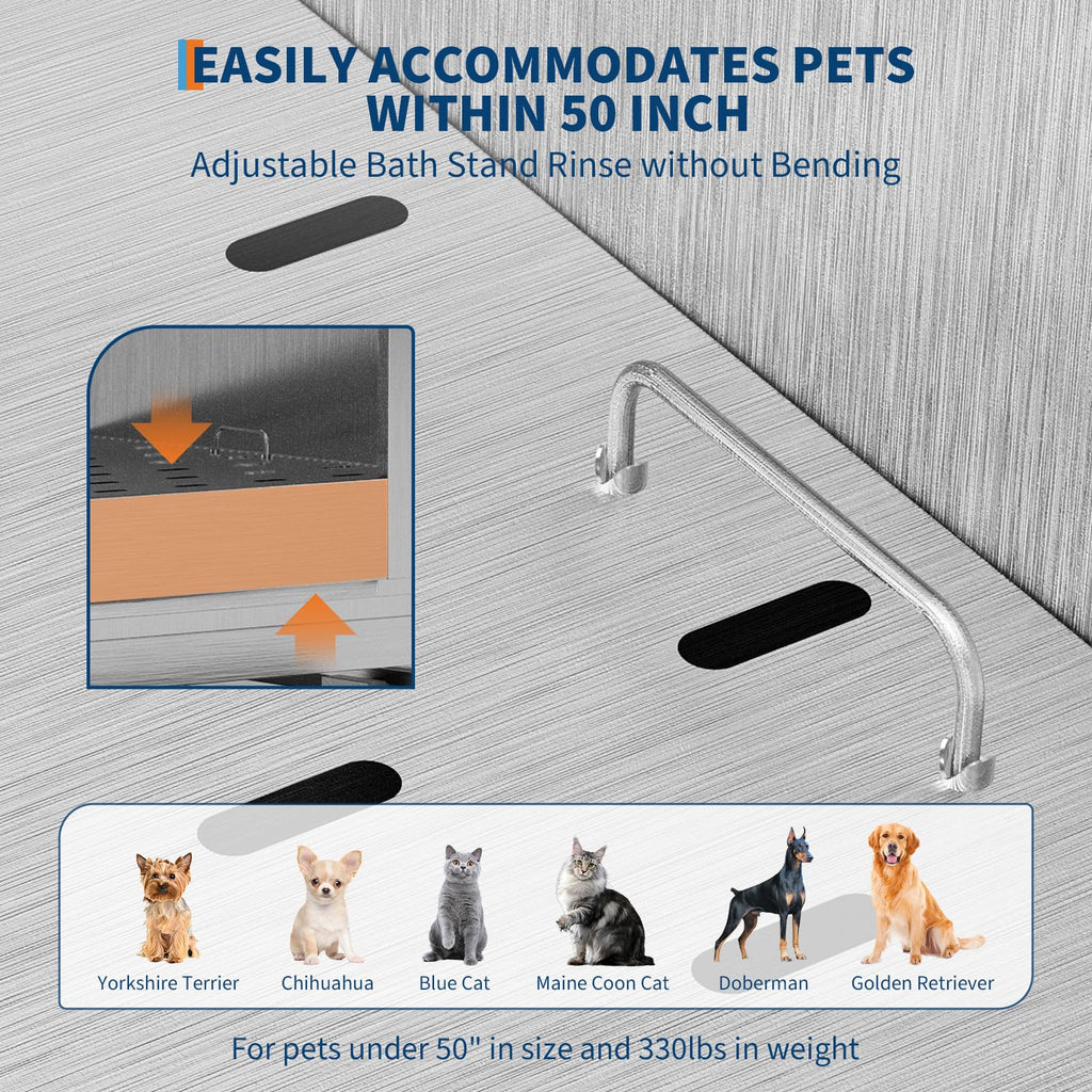 50" Stainless Steel Pet Bathing Tub with Sloped Ramp W31380