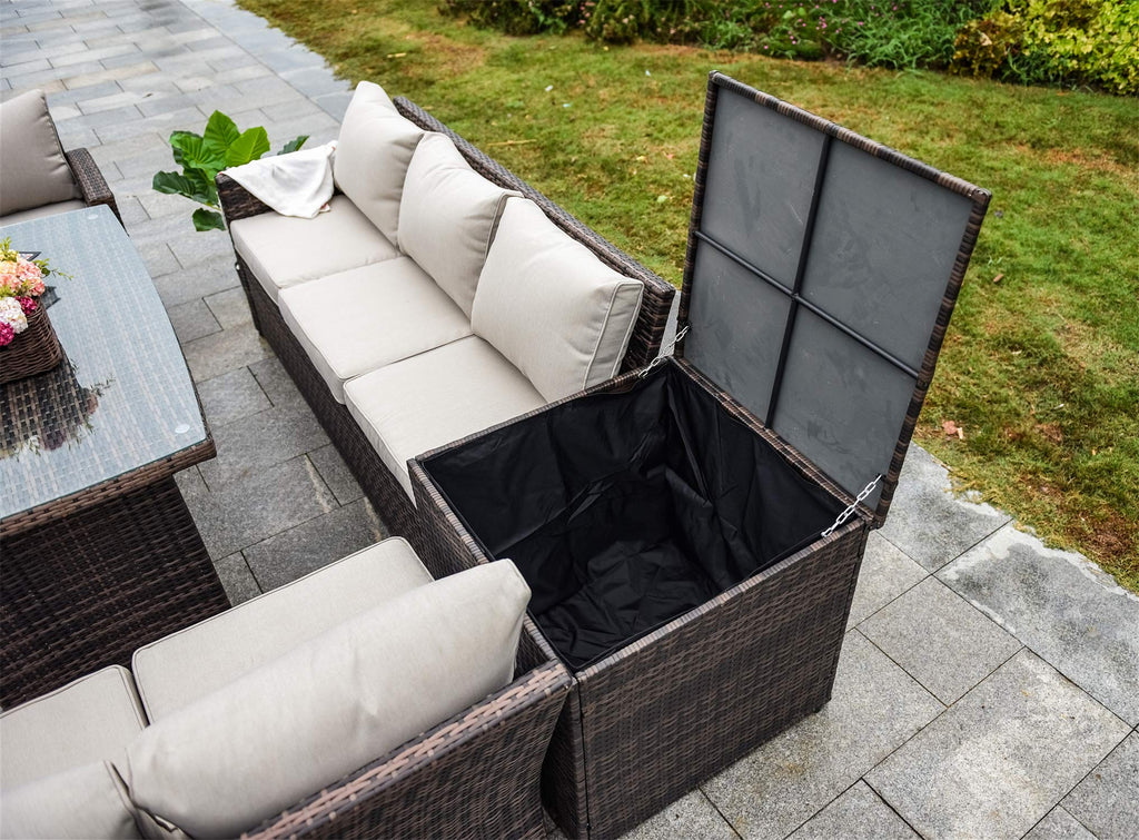 7 Pcs Rattan Wicker Sofa Set with Storage Box and Cushions I730