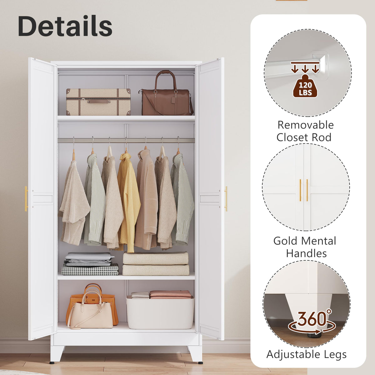 Metal Armoire Wardrobe Closet with Mirror Q6986