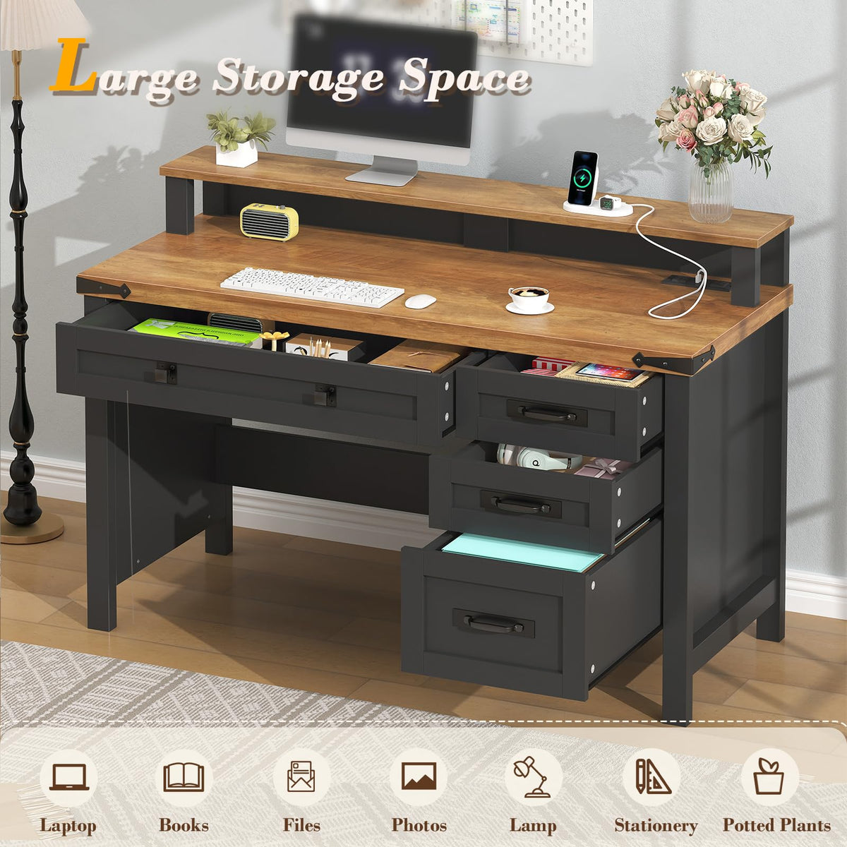 47" Computer Desk with Drawers D25621