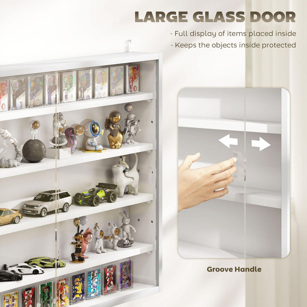 5-Tier Wall Mounted Display Cabinet with Glass Doors White X36085