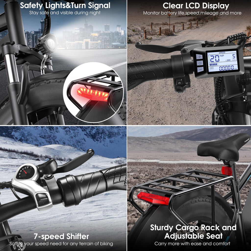 1000W 60Miles 26" x 4'' Fat Tire Electric Bike M1042