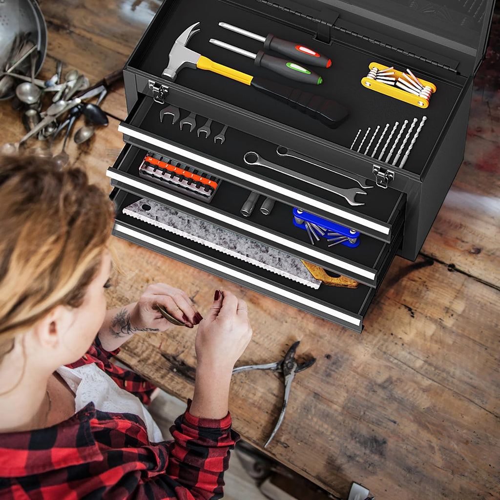 Portable Metal 3 Drawer Lockable Tool Box V342