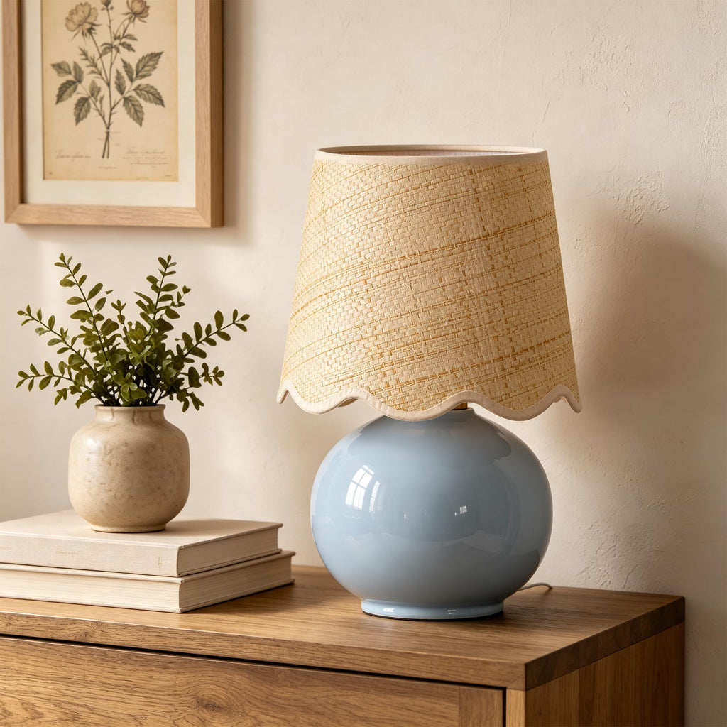 Small Ceramic Table Lamp with Rattan Woven Shade N129