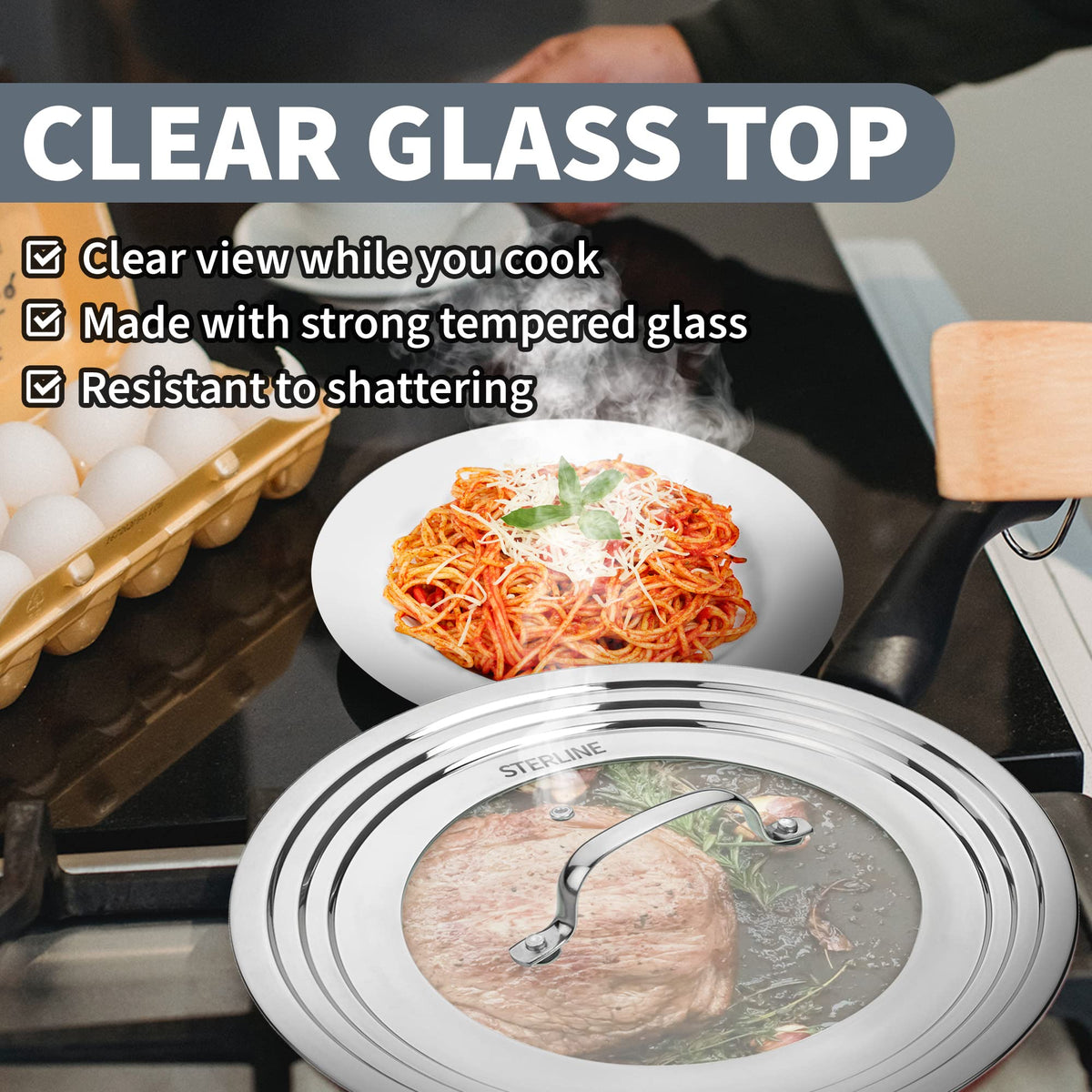 Tempered Glass Universal Lid with Steam Vent U8406