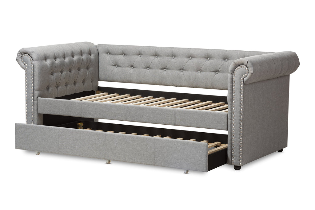 Light Beige Fabric Trundle Daybed U6190