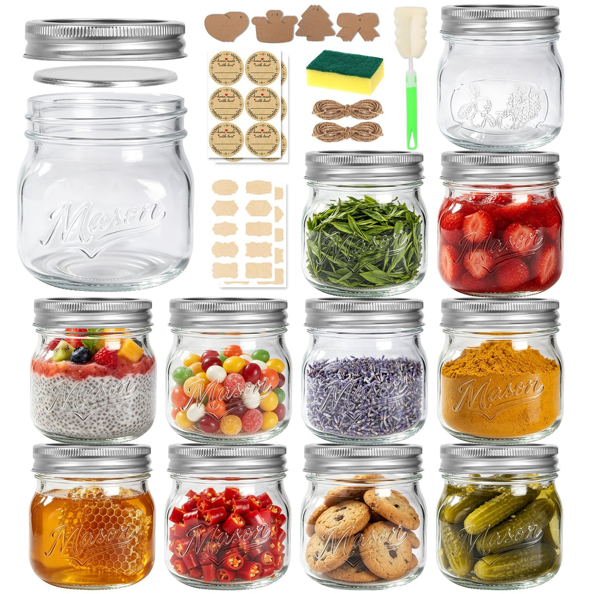 16 oz 12 Pack Wide Mouth Mason Jars with Lids H161543