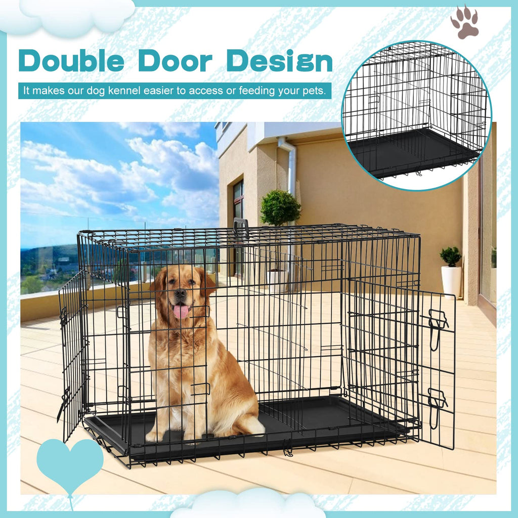 36 Inch Double-Door Metal Dog Crate with Tray and Divider Z201