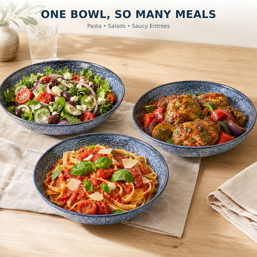 8-Inch Ceramic Pasta Bowls, Set of 4, Blue Glaze F8609