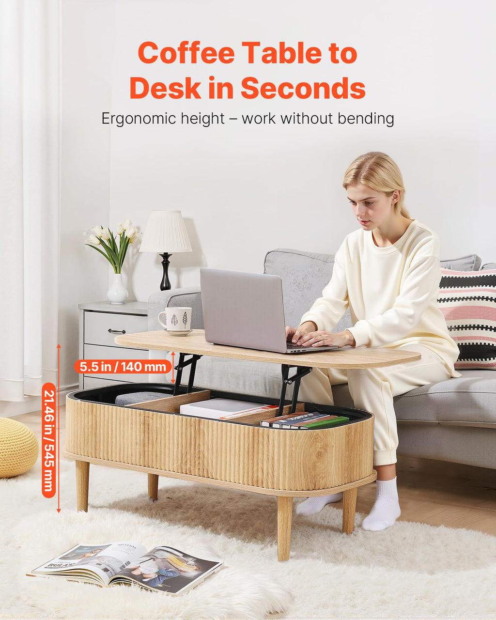 Natural Lift Top Coffee Table with Storage W7753