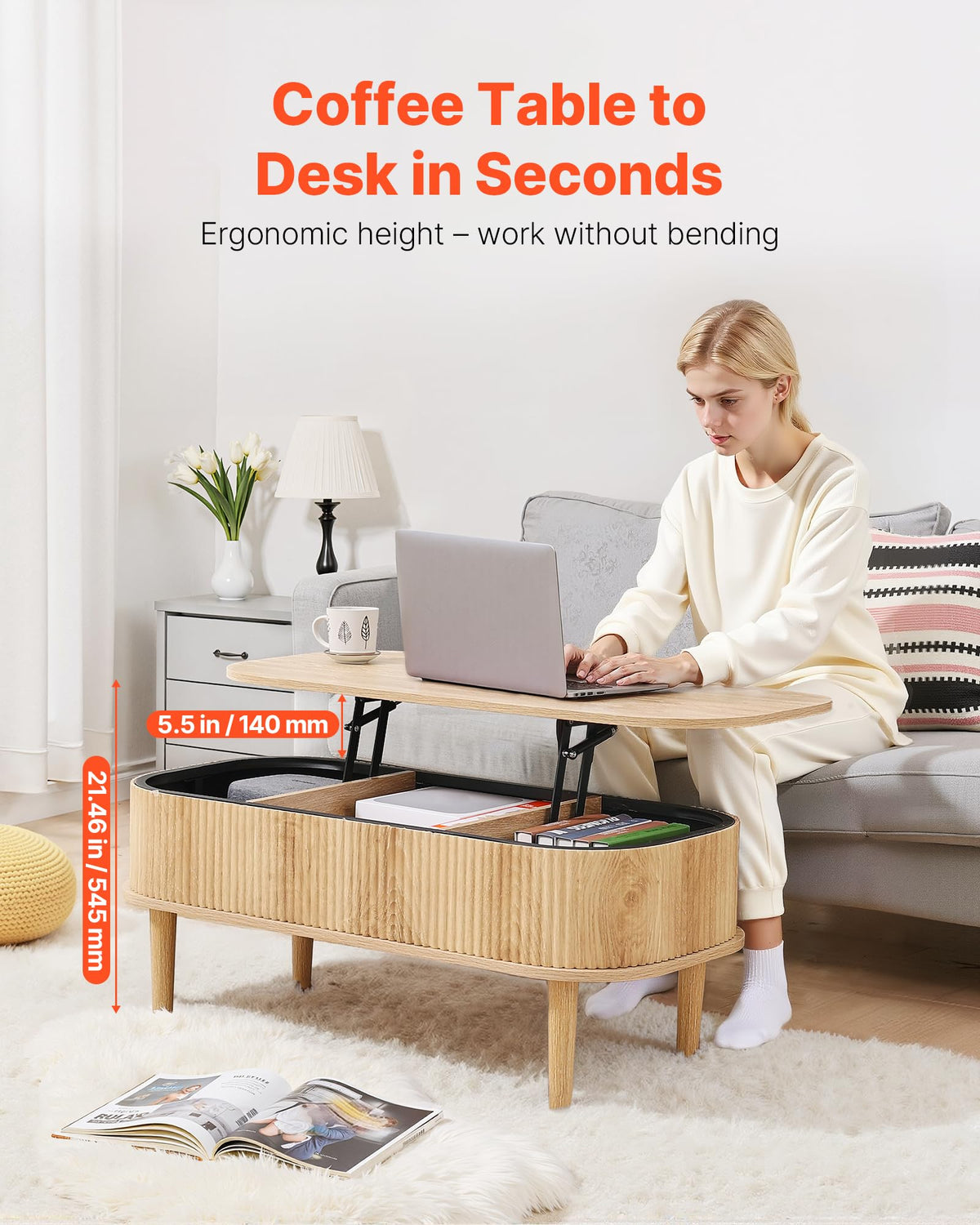 Natural Lift Top Coffee Table with Storage W7753