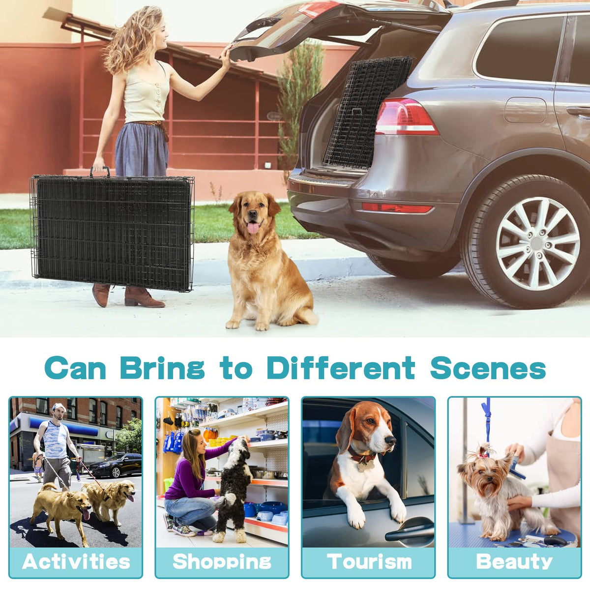 36 Inch Double-Door Metal Dog Crate with Tray and Divider Z201