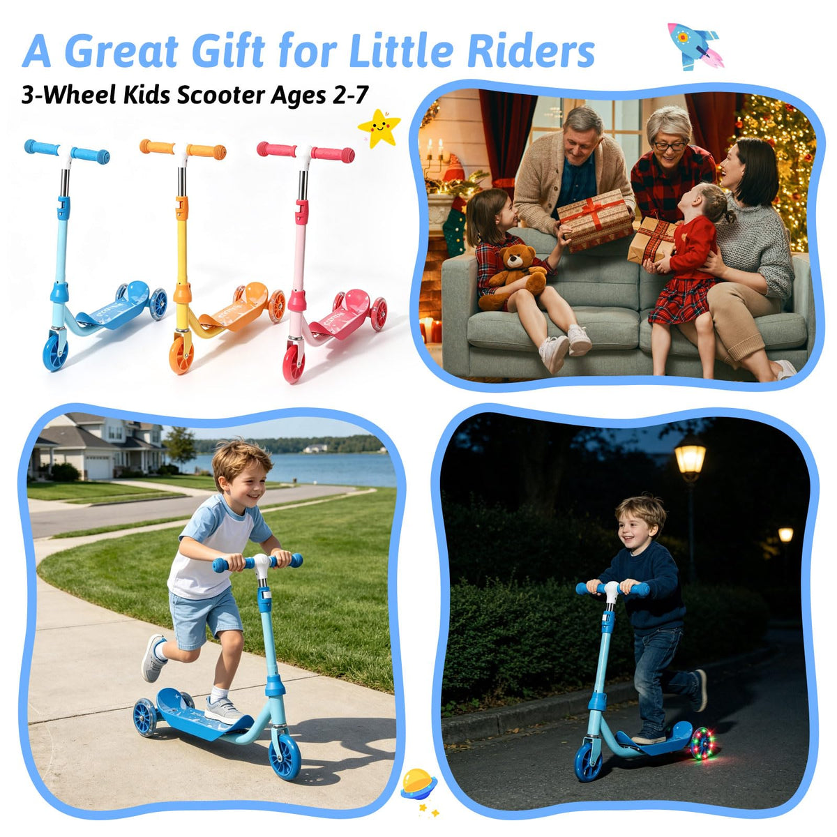 3-Wheel Kids Scooter Ages 2-7 Blue R488679