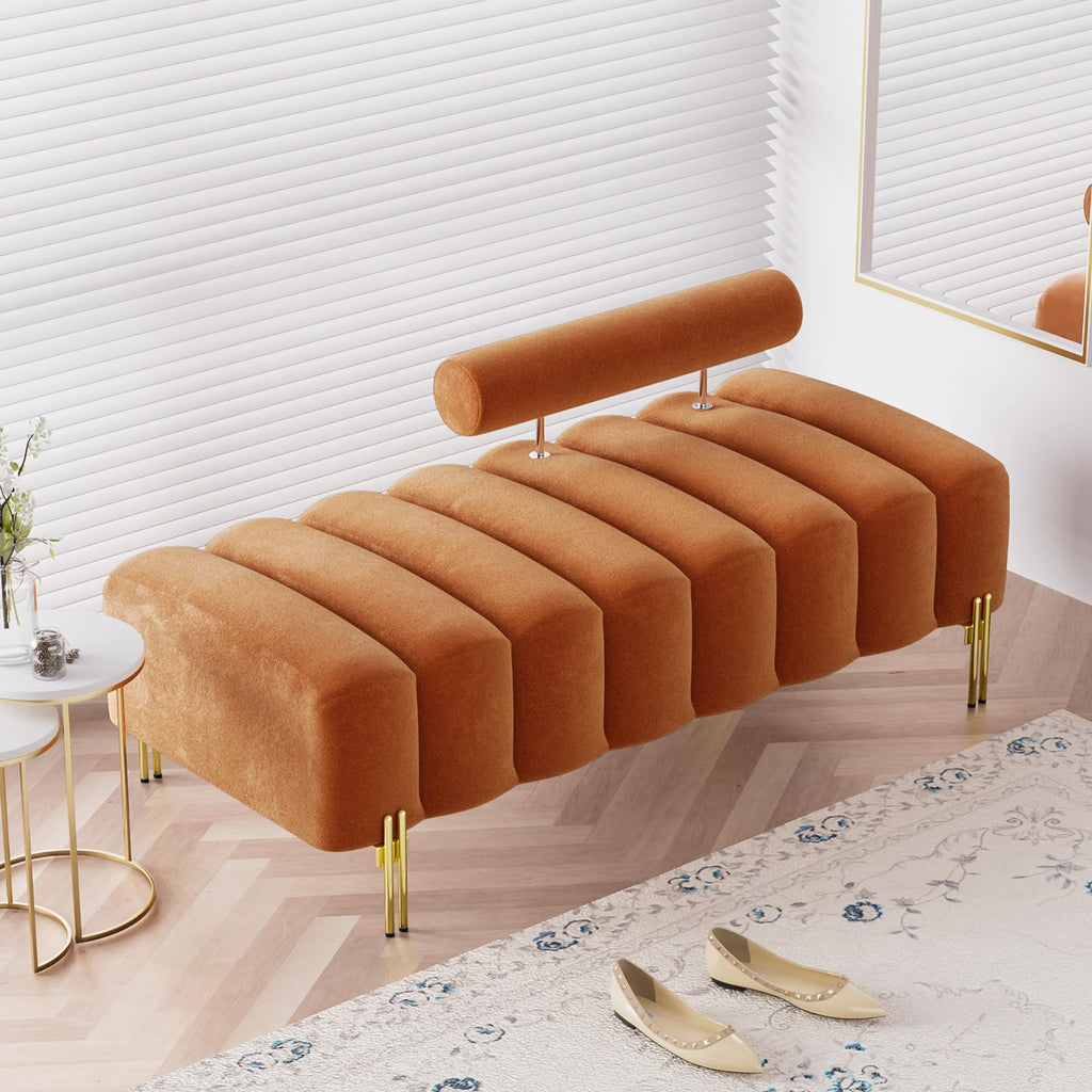 Orange Velvet Ottoman Bench Y420890