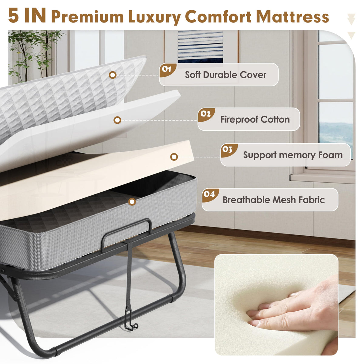 Folding Bed with Mattress Twin 75" x 38" K8772