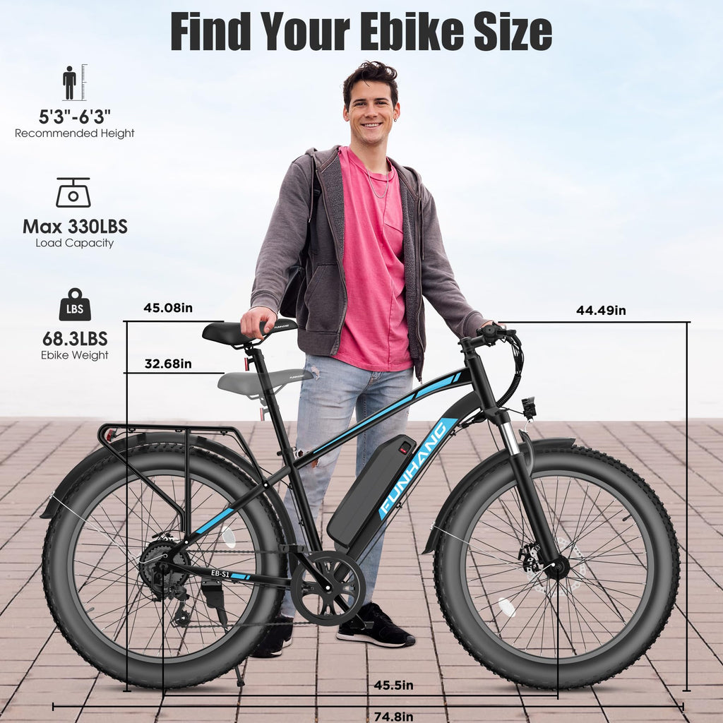 1000W 60Miles 26" x 4'' Fat Tire Electric Bike M1042