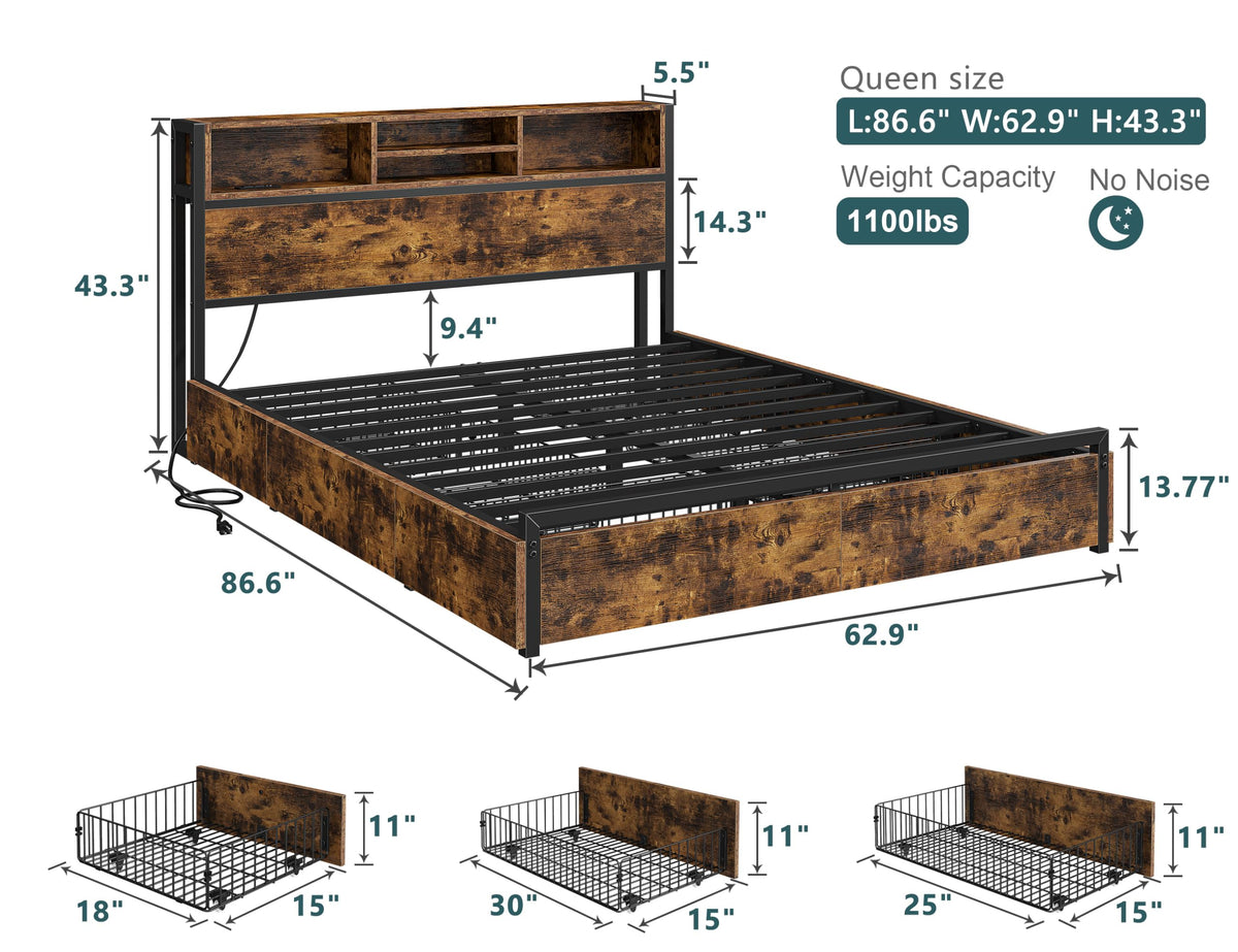 Queen Bed Frame with 6 Storage Drawers M855