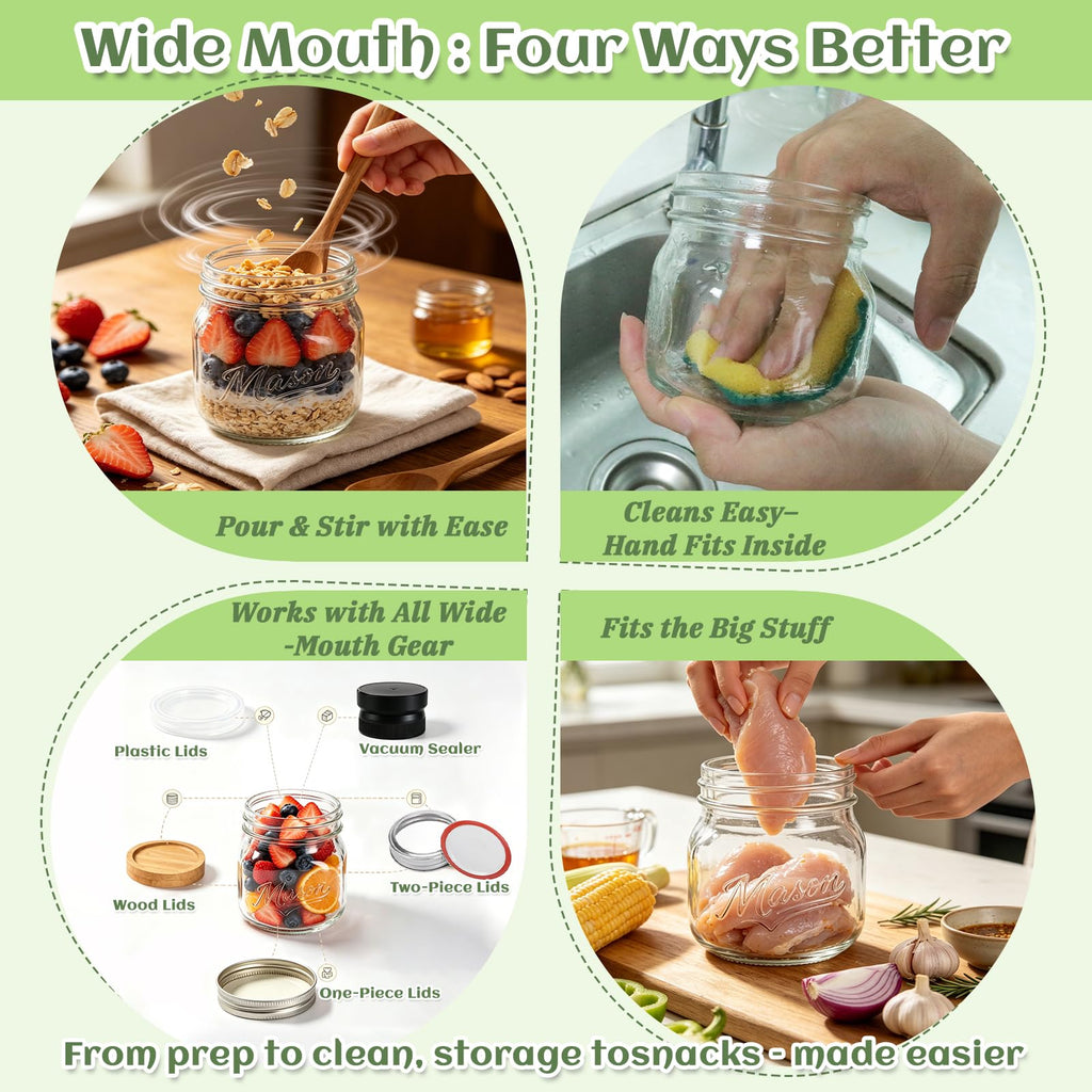 16 oz 12 Pack Wide Mouth Mason Jars with Lids H161543