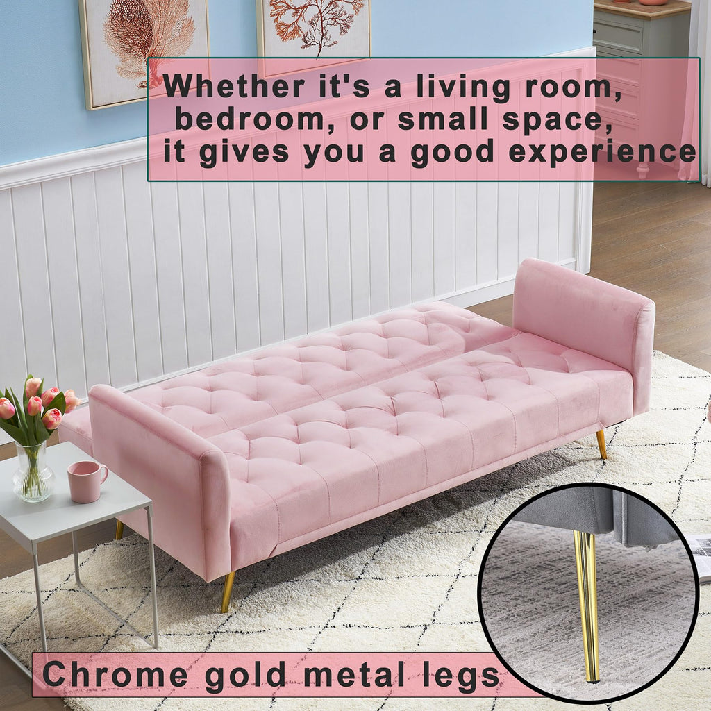 Pink Velvet Futon Sofa Bed P6552