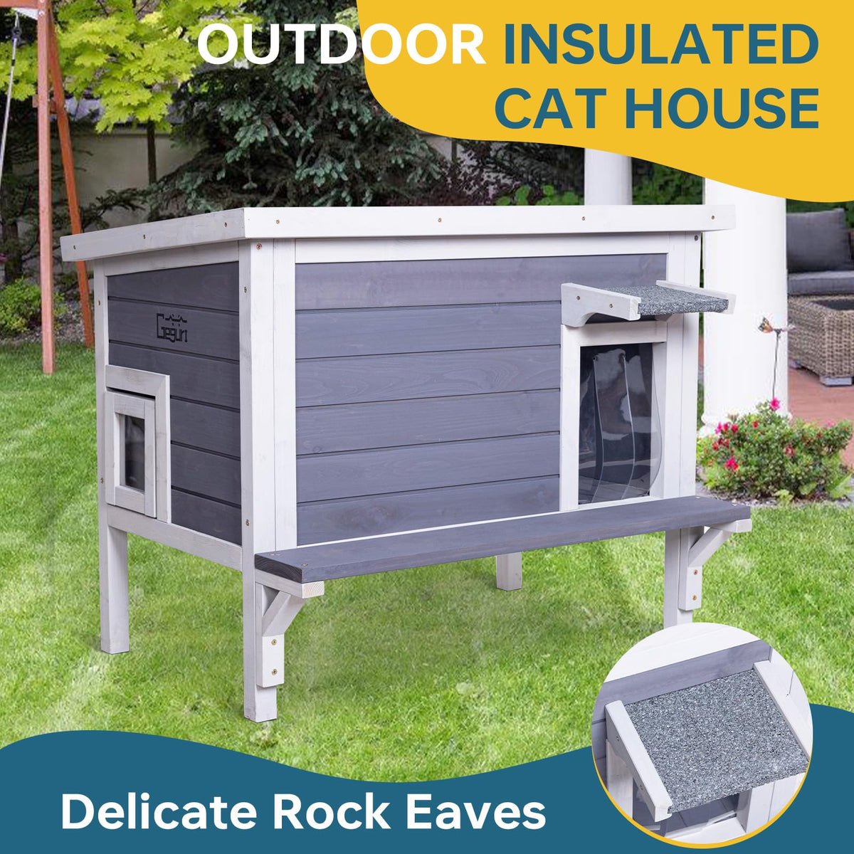 Weatherproof Outdoor Cat House with Elevated Floor B1291
