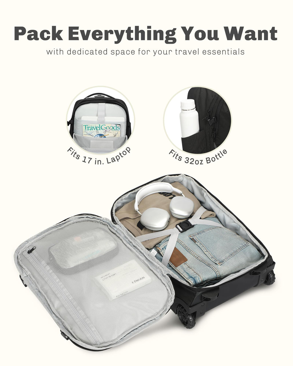 Rolling Backpack with Wheels 43L with Personal Item Bag M202708
