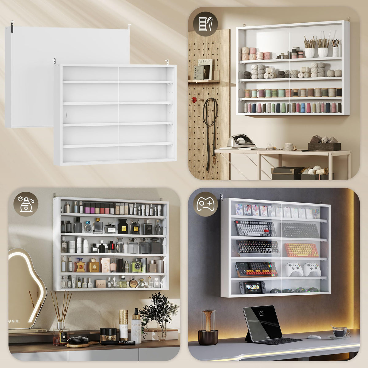 5-Tier Wall Mounted Display Cabinet with Glass Doors White X36085