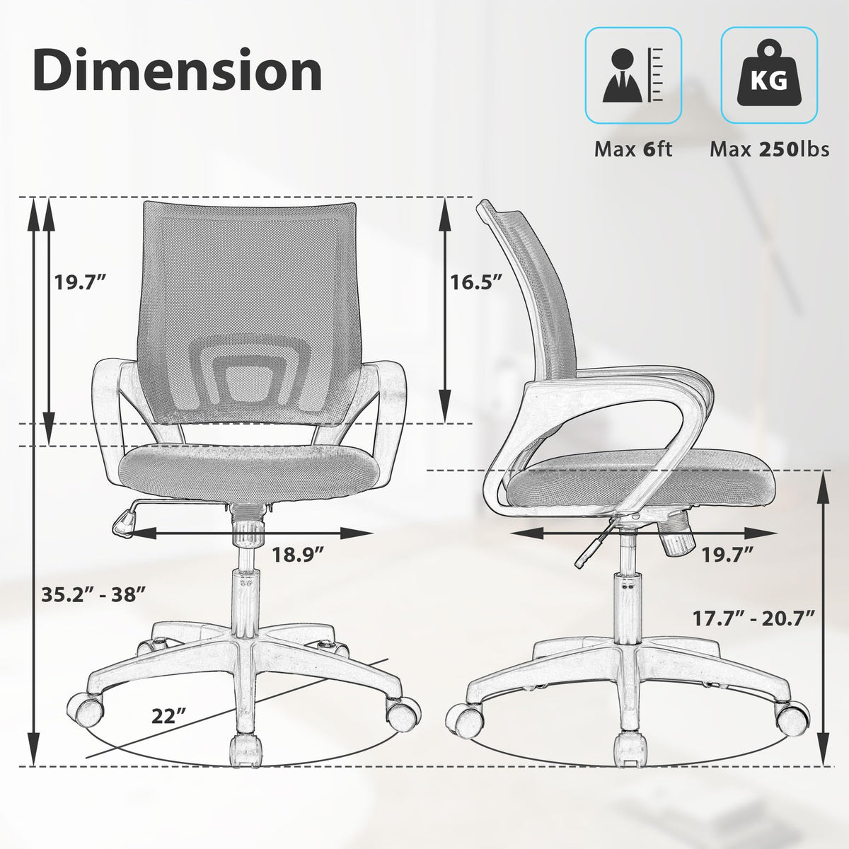 Adjustable Mid Back Ergonomic Mesh Office Chair with Lumbar Support K577417