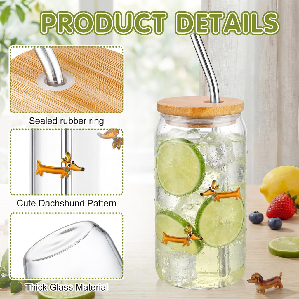 22 oz Dachshund Glass Cup with Lid Straw Y221