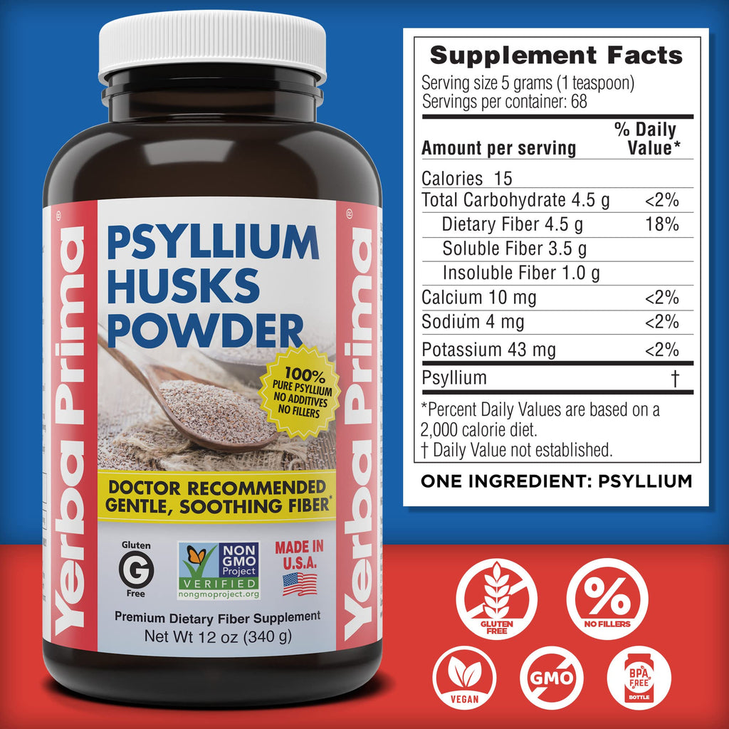 Psyllium Husks Powder 12 oz Fiber Supplement N2206