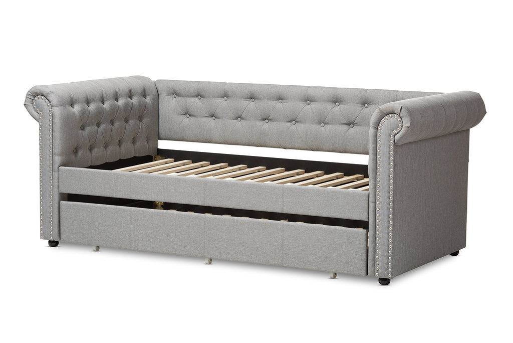 Light Beige Fabric Trundle Daybed U6190