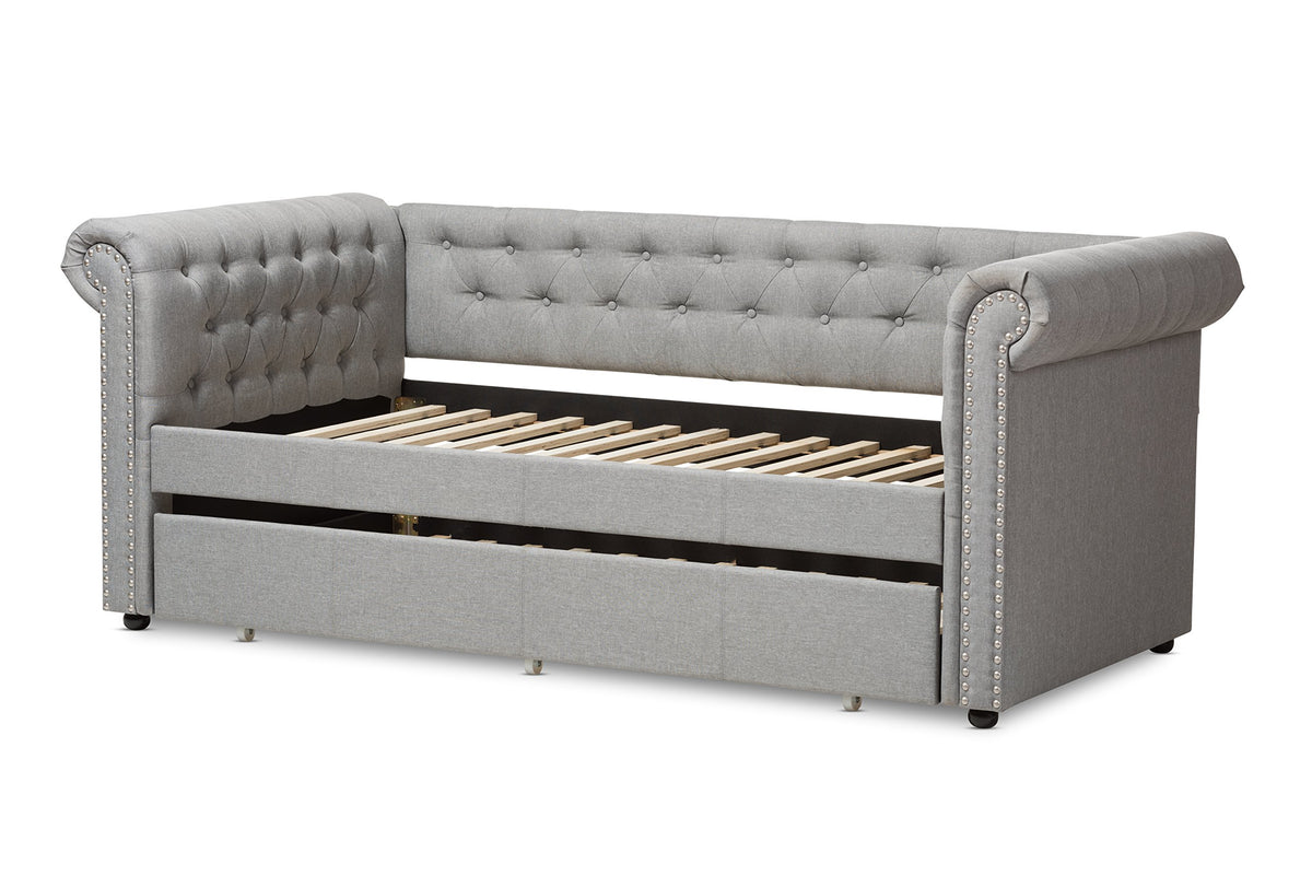 Light Beige Fabric Trundle Daybed U6190