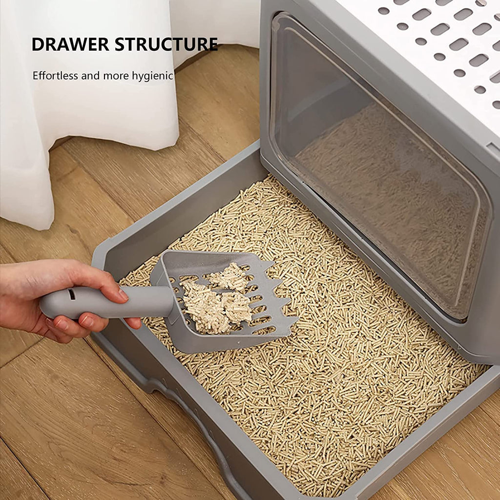 Foldable Top Entry Cat Litter Box with Lid and Scoop G8300