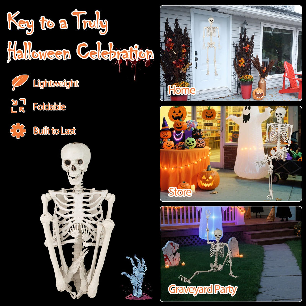 Life Size Posable Skeleton with Movable Joints H404684
