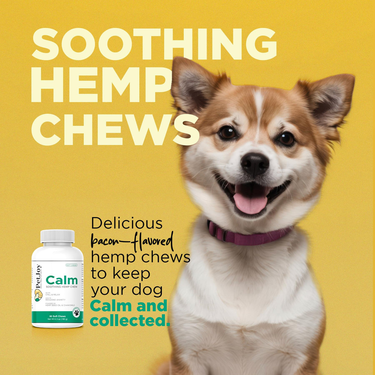 Hemp Calming Chews for Dogs with Chamomile 60 Bacon Treats L7898