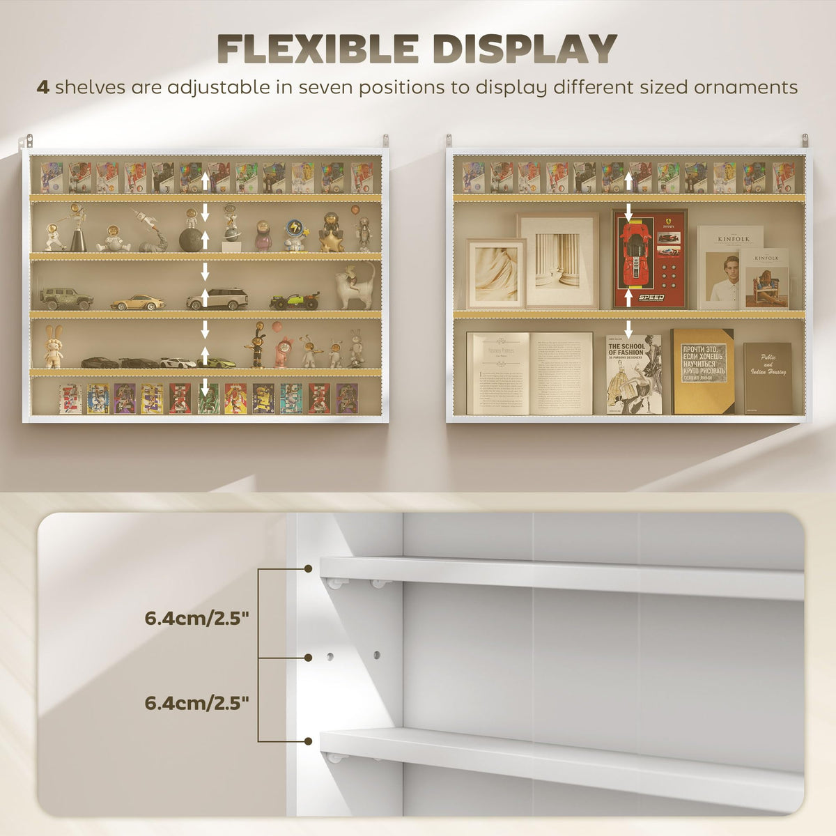 5-Tier Wall Mounted Display Cabinet with Glass Doors White X36085